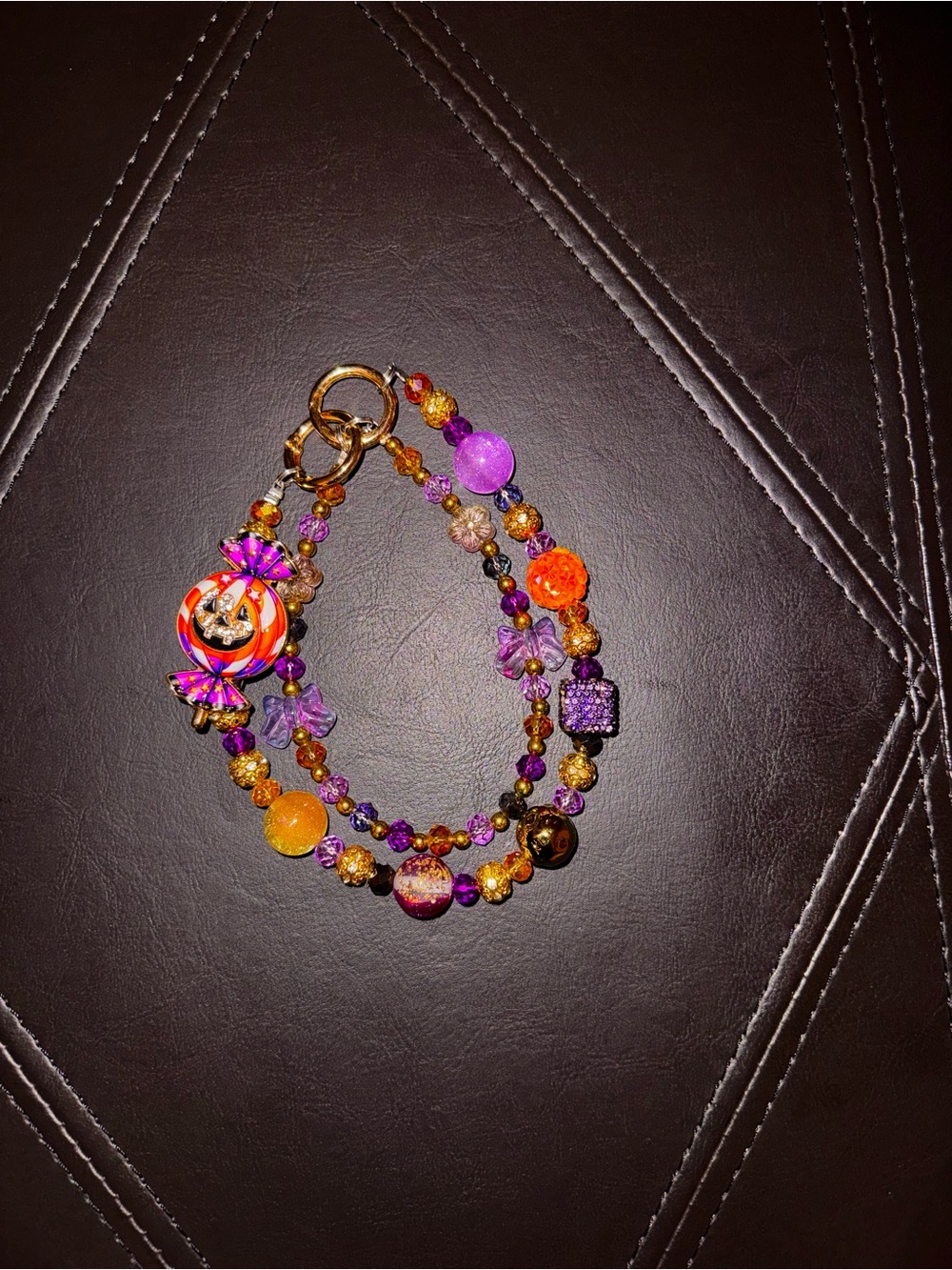 Halloween Candy Beaded Purse Charm – Purple Orange Pumpkin Bag Jewelry